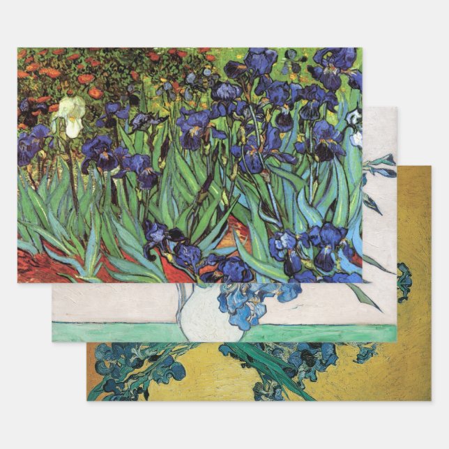 3 different Irises Flowers by Vincent van Gogh Wrapping Paper Sheets (Set)