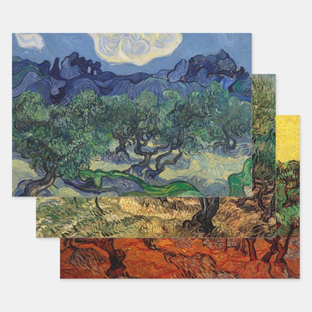 3 different Olive Trees Scenes by Vincent van Gogh Wrapping Paper Sheets (Set)