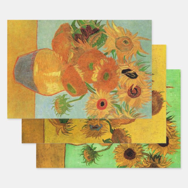 3 different Sunflowers Flowers by Vincent van Gogh Wrapping Paper Sheets (Set)
