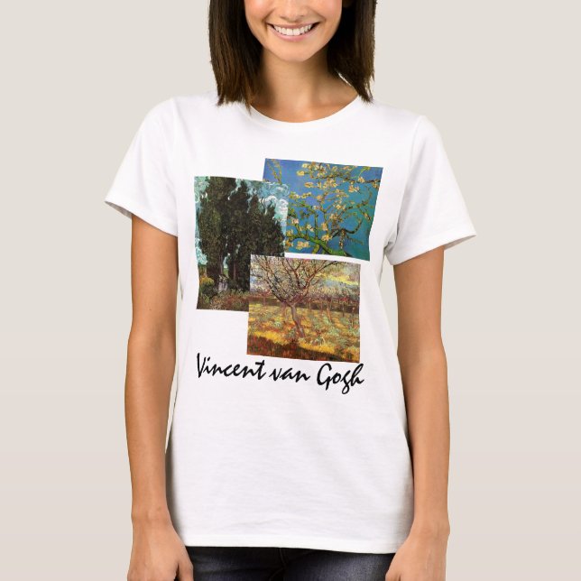 3 different van Gogh Trees with Flowers Fine Art T-Shirt (Front)