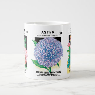 3 Different Vintage Seed Packet Label Art Flowers Giant Coffee Mug