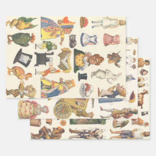 3 Different Vintage Victorian Paper Doll Scenes