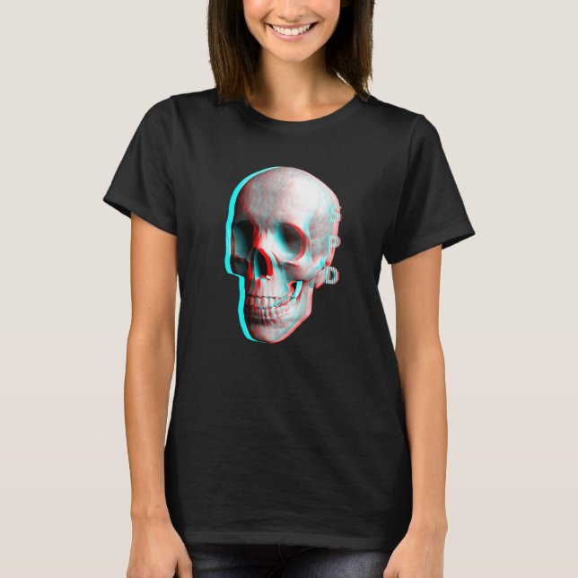 3 Dimensional Effect Blue Red Skull T-Shirt (Front)