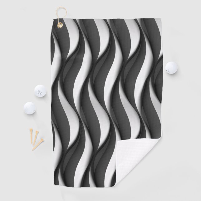 3 Dimensional Wavy Black and White Pattern Golf Towel (InSitu)