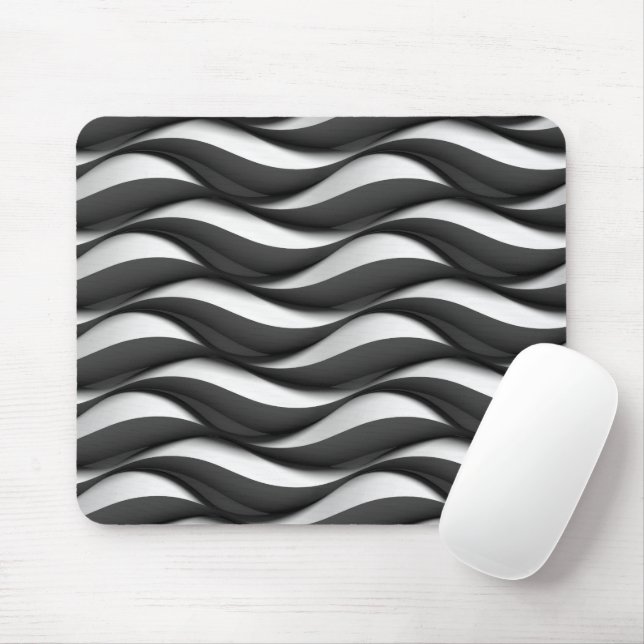 3 Dimensional Wavy Black and White Pattern Mouse Pad (With Mouse)