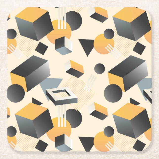 3-Dimential Shapes, Boxes, Cubes, & Triangles Square Paper Coaster (Front)