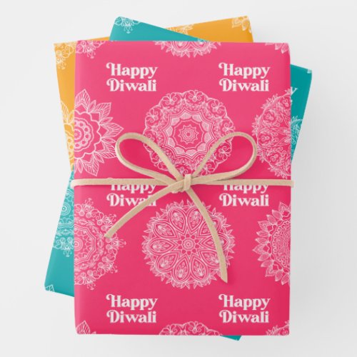 3 Diwali Rangoli Designs Wrapping Paper Sheets