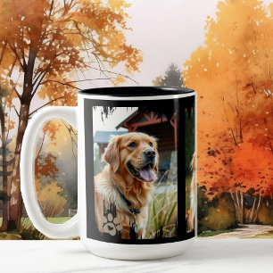 3 Dog Photos Heart Pawprints Gift Two-Tone Coffee Mug