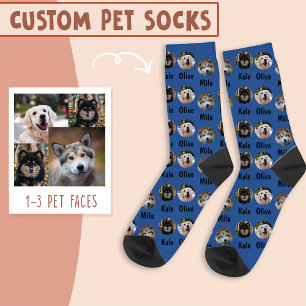 3 Dogs 3 Names Personalized Dog Photo on Blue Socks