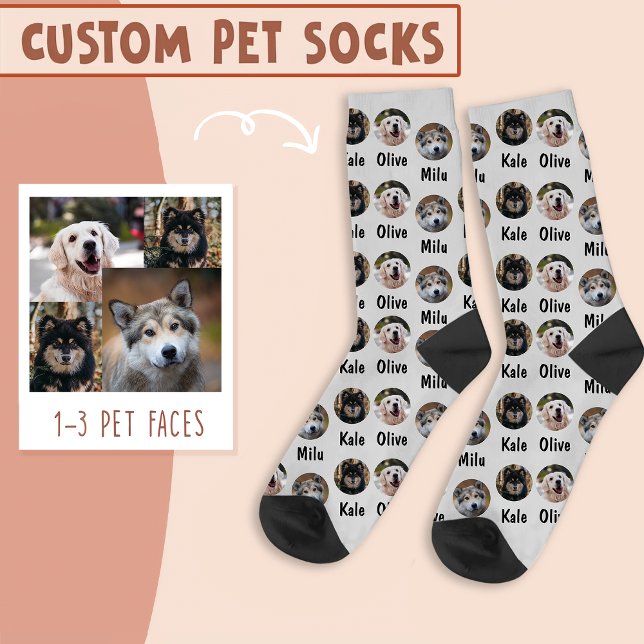 3 Dogs 3 Names Personalized Dog Photo on Grey Socks (Creator Uploaded)