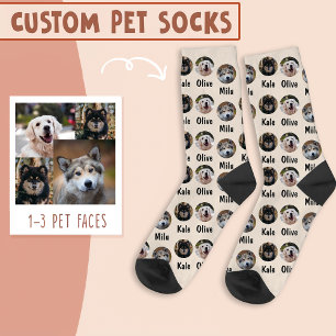 3 Dogs 3 Names Personalized Dog Photo on Ivory Socks