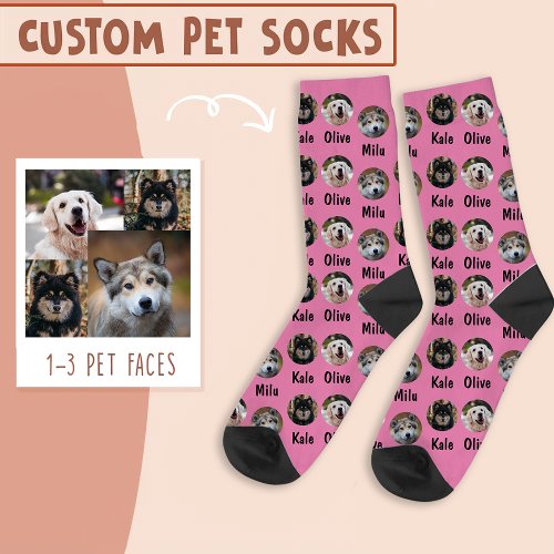 3 Dogs 3 Names Personalized Dog Photo on Pink Socks