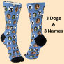 3 Dogs & 3 Names Personalized Pet Photos on Blue   Socks