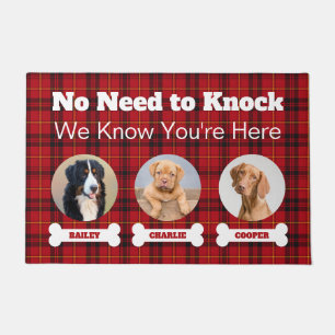 3 Dogs Photos Red Tartan Plaid No Need To Knock Doormat