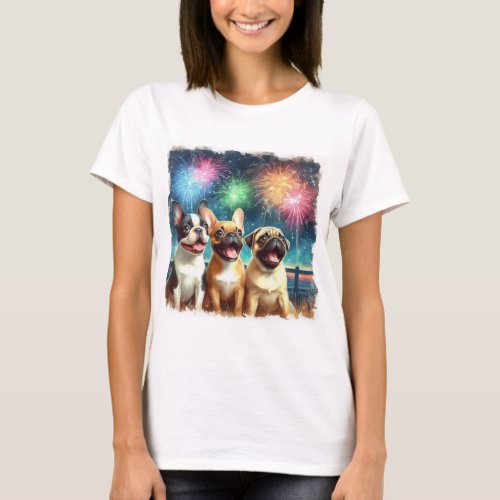 3 Dogs Watching Fireworks Womens T_shirt