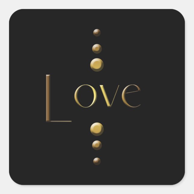 3 Dot Gold Block Love & Black Background Square Sticker (Front)