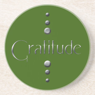 3 Dot Silver Block Gratitude & Green Background Sandstone Coaster