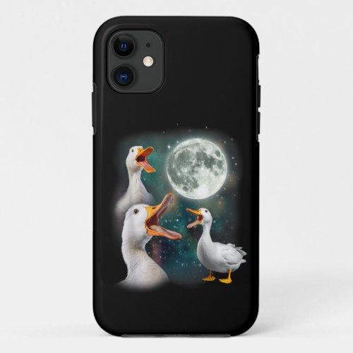 3 Ducks Howl At Moon Funny Weird Cursed Pekin Duck iPhone 11 Case