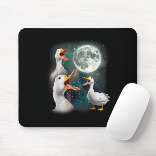 3 Ducks Howl At Moon Funny Weird Cursed Pekin Duck Mouse Pad