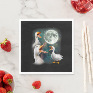 3 Ducks Howl At Moon Funny Weird Cursed Pekin Duck Napkins