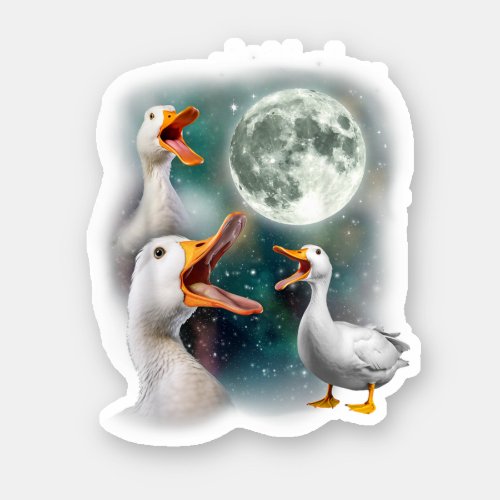 3 Ducks Howl At Moon Funny Weird Cursed Pekin Duck Sticker