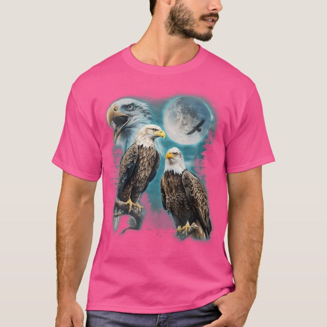 3 Eagles Howling At The Moon Funny Eagle Bird Love T-Shirt (Front)