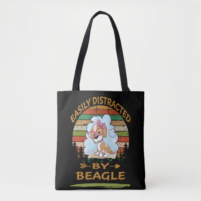 3 Easily Distracted By Beagle Tote Bag (Front)