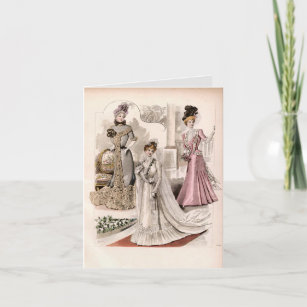 3 Edwardian Ladies Flowing Gowns Vintage Fashion  Card
