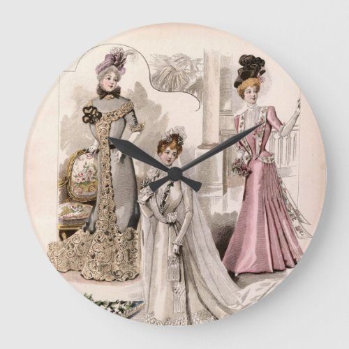 3 Edwardian Ladies Flowing Gowns Vintage Fashion  Large Clock