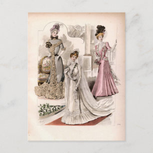 3 Edwardian Ladies Flowing Gowns Vintage Fashion Postcard