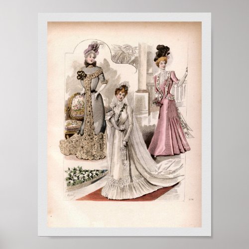 3 Edwardian Ladies Flowing Gowns Vintage Fashion   Poster