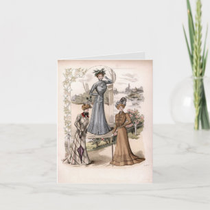 3 Edwardian Ladies In Park Vintage Fashion Card