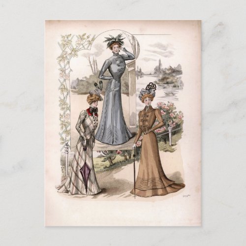 3 Edwardian Ladies In Park Vintage Fashion Postcard