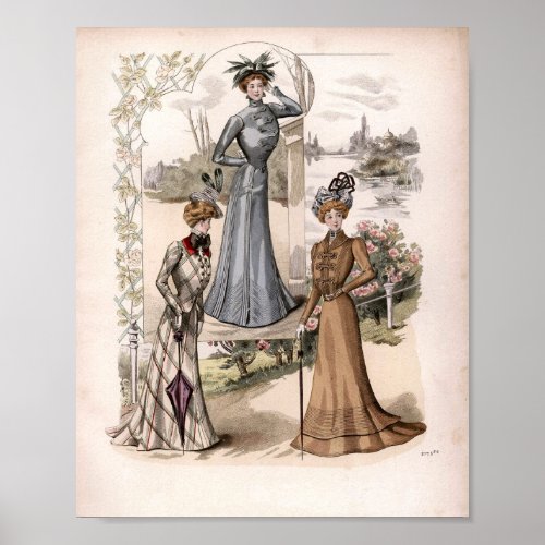 3 Edwardian Ladies In Park Vintage Fashion  Poster