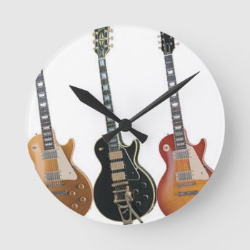3 Electric Guitars Retro Round Clock by Bubbleprint at Zazzle
