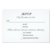 3 Entree Choices RSVP Wedding Response Reply Card