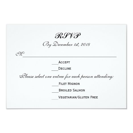 3 Entree Choices RSVP Wedding Response Reply Card