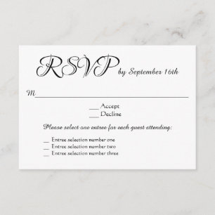 3 Entree Menu Choices Wedding RSVP Response Reply