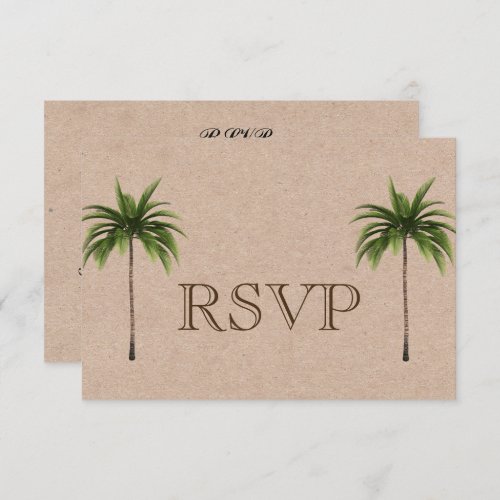 3 Entree Tropical Palm Tree Menu RSVP Wedding Card