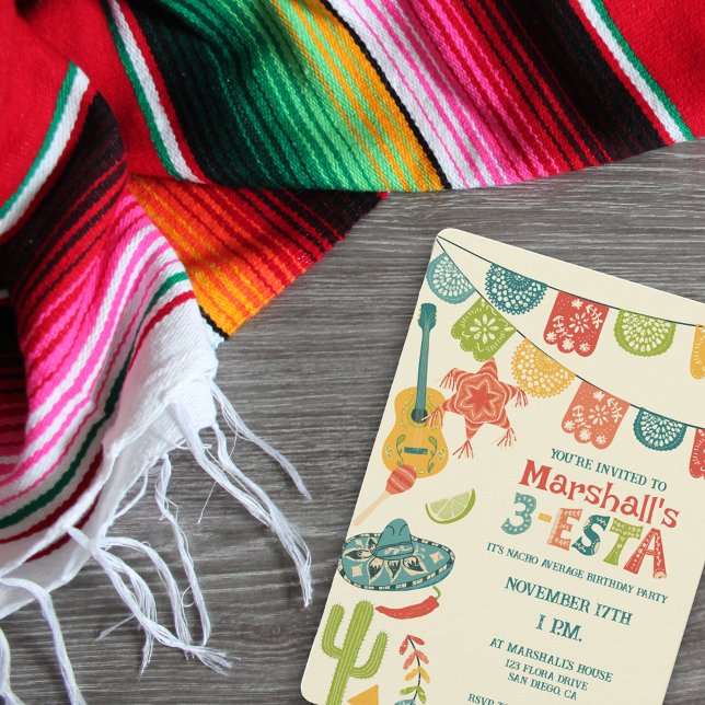 3-Esta Boys Mexican Fiesta Third Birthday Party Invitation (Creator Uploaded)