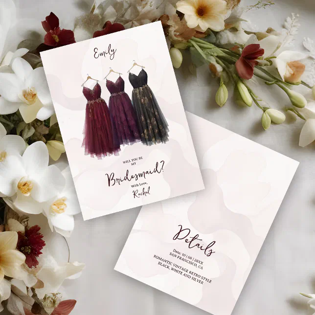 3 Exquisite Bridesmaid Dresses Watercolor Ask | Zazzle