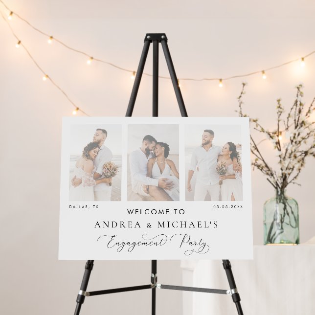 3 Faded Photos Engagement Party Welcome Sign (In Situ (Stand))