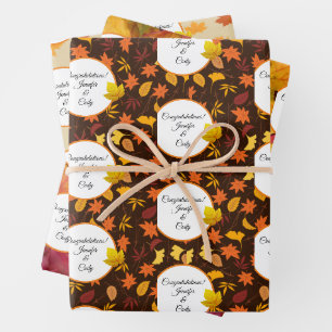 3 Fall Wedding Autumn Leaves Add Names Glossy Wrapping Paper Sheets