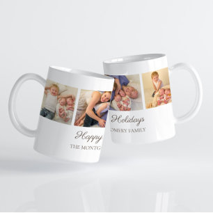 3 Family Photo Collage Happy Holidays Christmas Coffee Mug