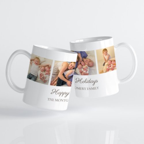 3 Family Photo Collage Happy Holidays Christmas  Coffee Mug