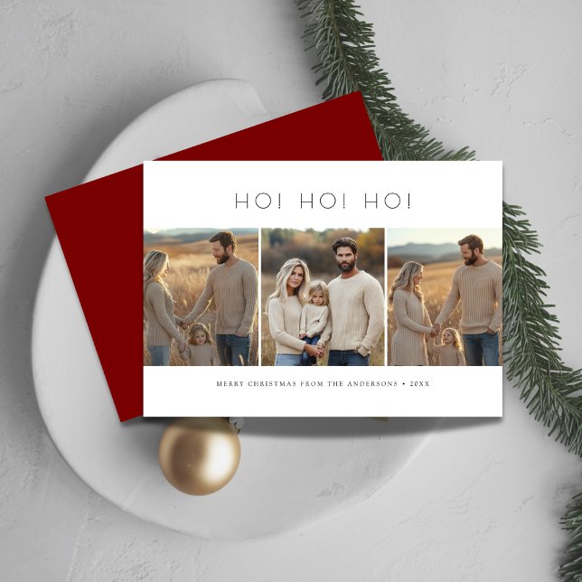 3 Family Photo Kids Funny Ho Ho Ho Christmas Card (Creator Uploaded)