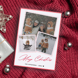 3 family photo minimalist elegant Merry Christmas  Letterpress Photo Cards