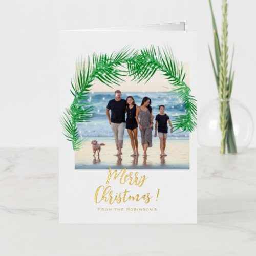 3 Family Photos Christmas Gold Foil Holiday Card