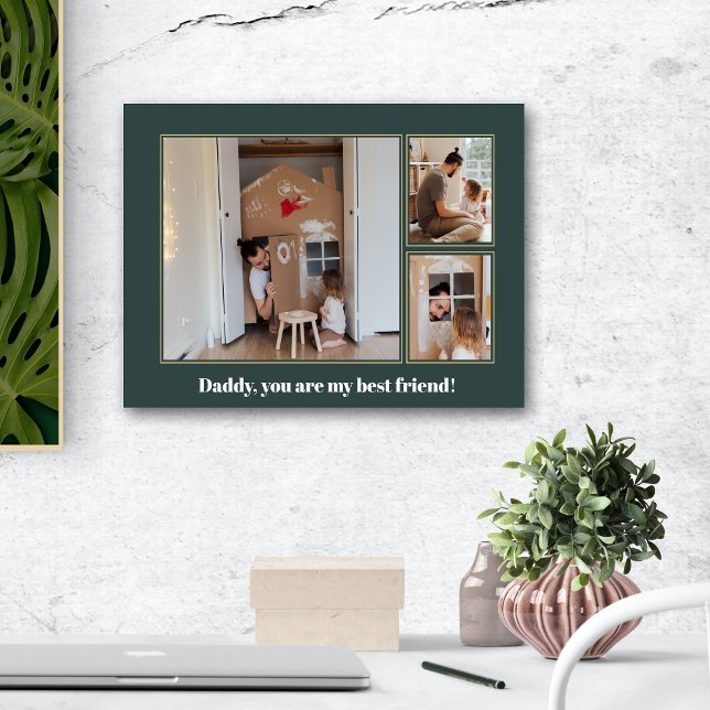 3 Family Photos Collage Green Gold Faux Canvas Print (Creator Uploaded)