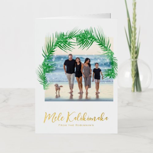 3 Family Photos Hawaiian Christmas Mele Kalikimaka Foil Greeting Card